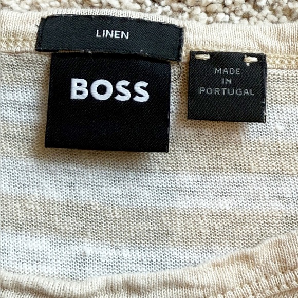 HUGO BOSS Tiburt Stripe Linen T-shirt In Open White S - Picture 5 of 5
